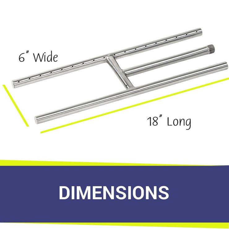American Fire Glass 18" x 6" Stainless Steel H-Style Burner - Natural Gas - Fire Pit Oasis