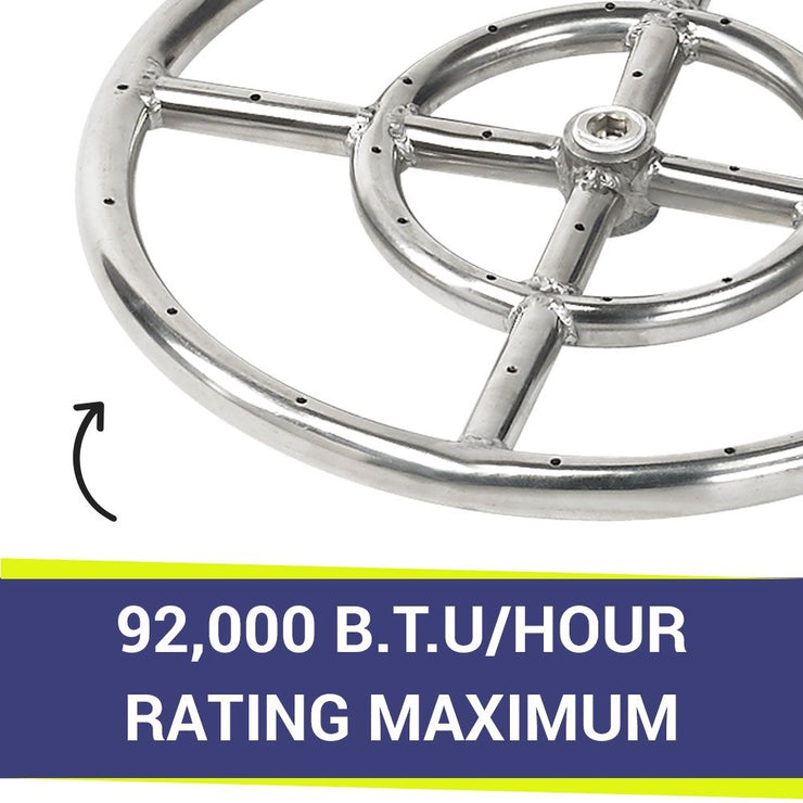 American Fire Glass 24" Double-Ring Stainless Steel Burner with a 1/2" Inlet - Fire Pit Oasis