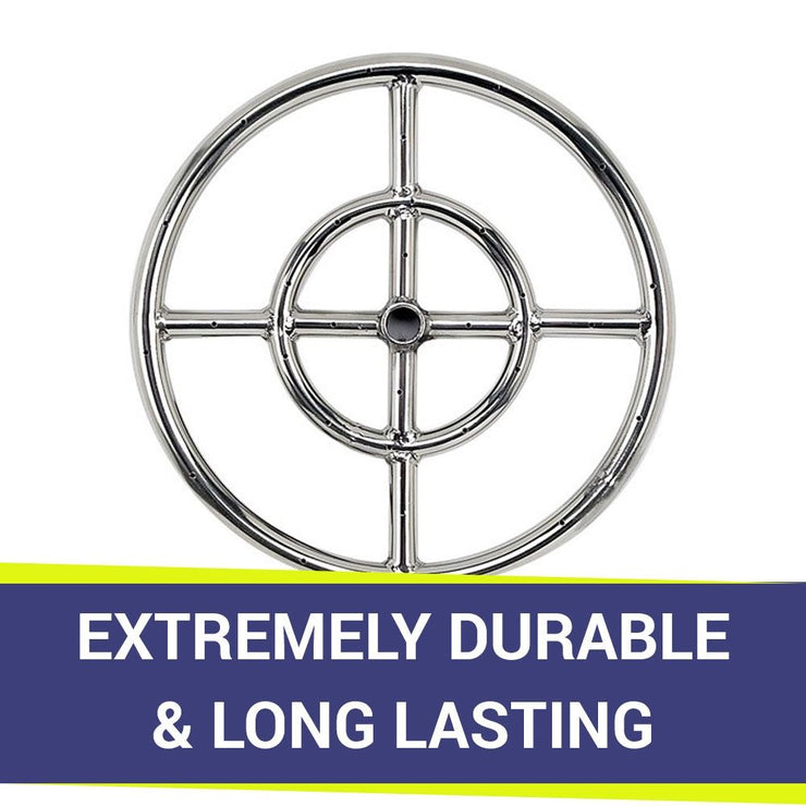 American Fire Glass 24" Double-Ring Stainless Steel Burner with a 1/2" Inlet - Fire Pit Oasis