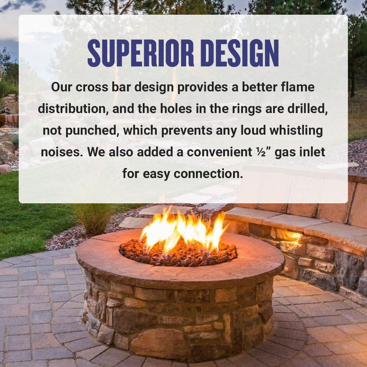 American Fire Glass 24" Double-Ring Stainless Steel Burner with a 1/2" Inlet - Fire Pit Oasis
