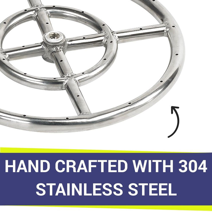 American Fire Glass 24" Double-Ring Stainless Steel Burner with a 1/2" Inlet - Fire Pit Oasis