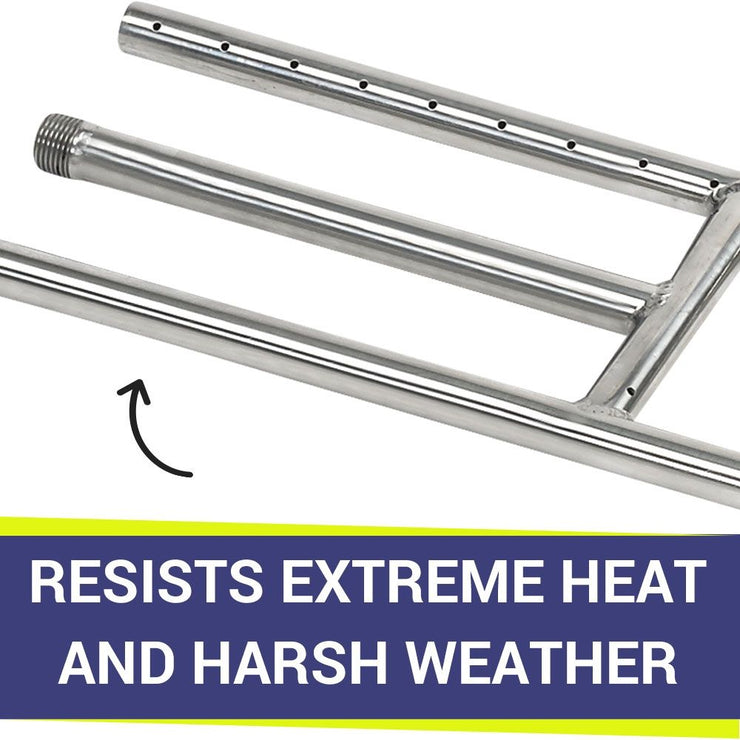 American Fire Glass 24" x 6" Stainless Steel H-Style Burner - Natural Gas - Fire Pit Oasis
