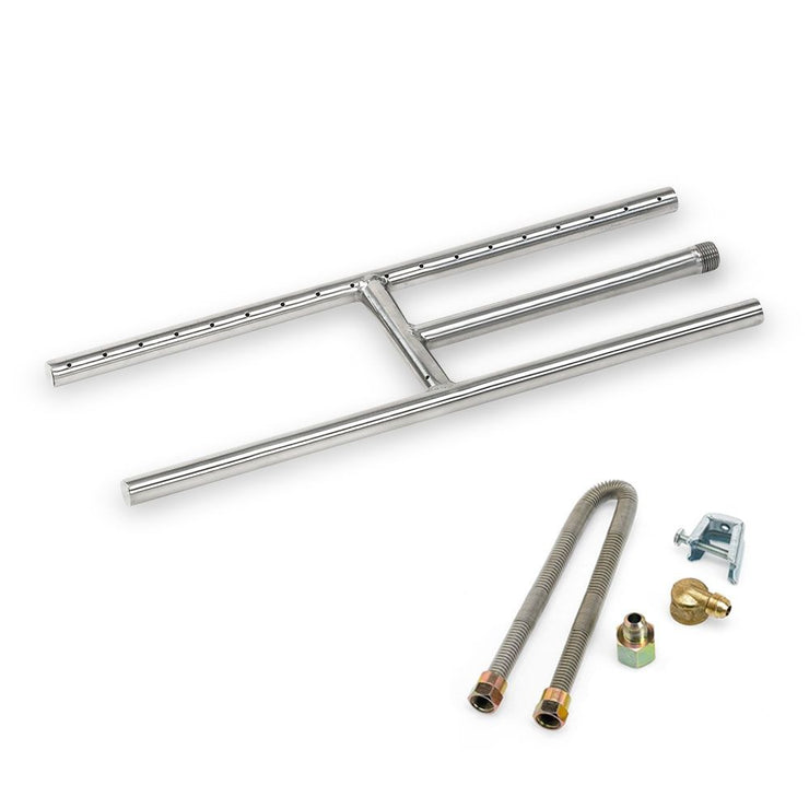 American Fire Glass 24" x 6" Stainless Steel H-Style Burner - Natural Gas - Fire Pit Oasis