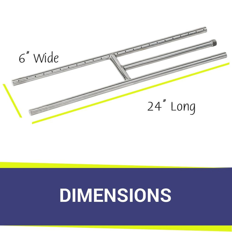American Fire Glass 24" x 6" Stainless Steel H-Style Burner - Natural Gas - Fire Pit Oasis
