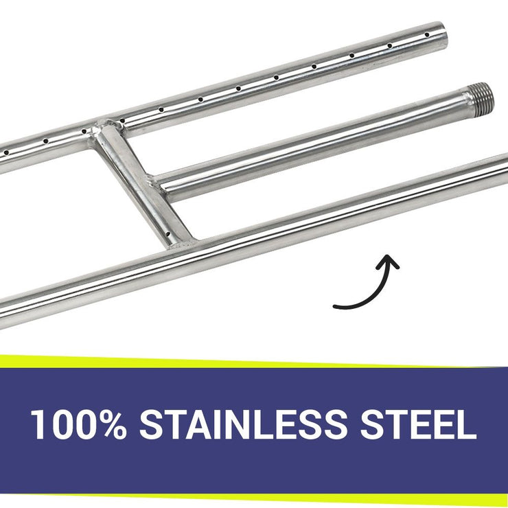 American Fire Glass 24" x 6" Stainless Steel H-Style Burner - Natural Gas - Fire Pit Oasis