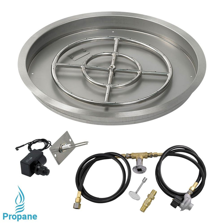 American Fire Glass 25" Round Drop-In Pan with Spark Ignition Kit (18" Ring)- Propane - Fire Pit Oasis