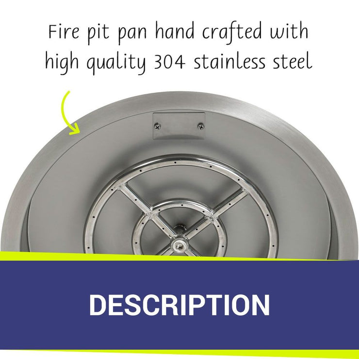 American Fire Glass 25" Stainless Steel Round Drop-In Pan With 18" Ring Burner - Fire Pit Oasis