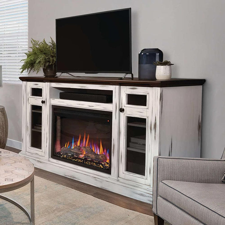 Charlotte Electric Fireplace TV Stand in Antique White - Fire Pit Oasis