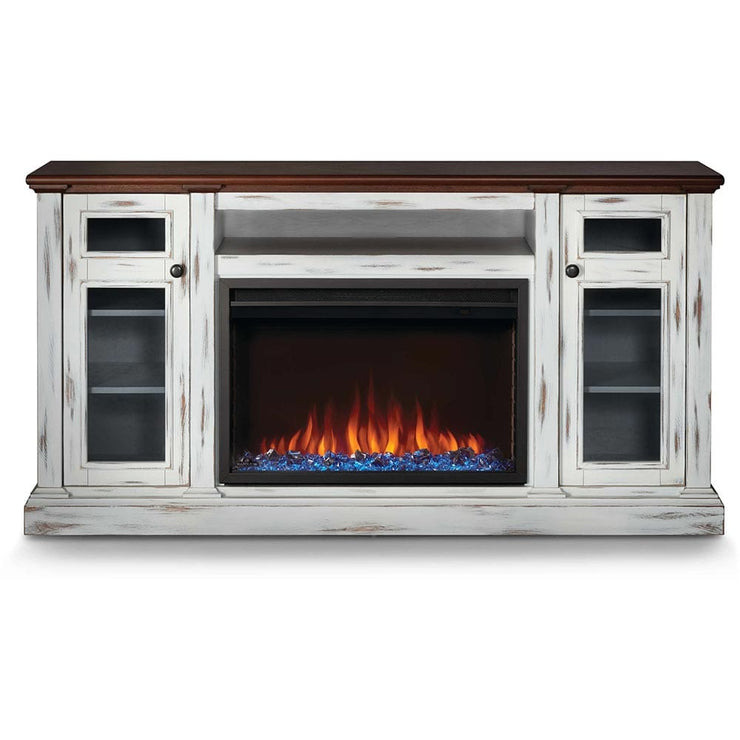 Charlotte Electric Fireplace TV Stand in Antique White - Fire Pit Oasis