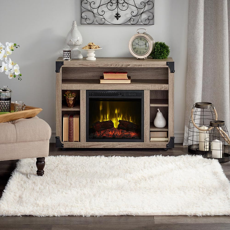 Chelsea Infrared Electric Fireplace Media Cabinet in Distressed Oak - Fire Pit Oasis