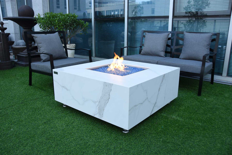 Elementi Bianco Marble Porcelain Fire Table - Fire Pit Oasis