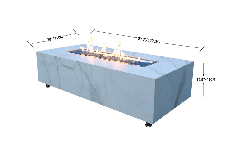 Elementi Carrara Marble Porcelain Fire Table - Fire Pit Oasis