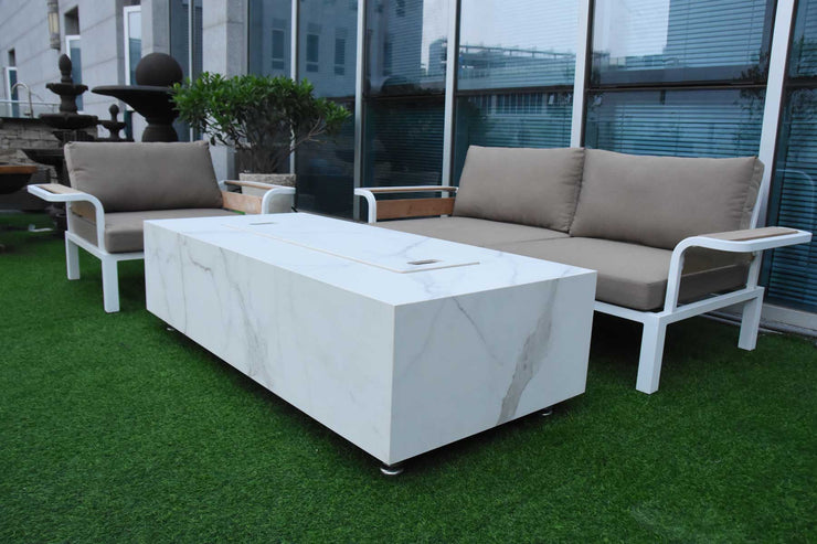 Elementi Carrara Marble Porcelain Fire Table - Fire Pit Oasis