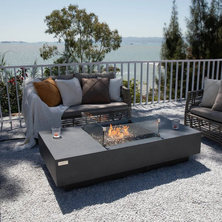 Elementi Plus Cannes Rectangular Concrete Fire Pit Table - Fire Pit Oasis