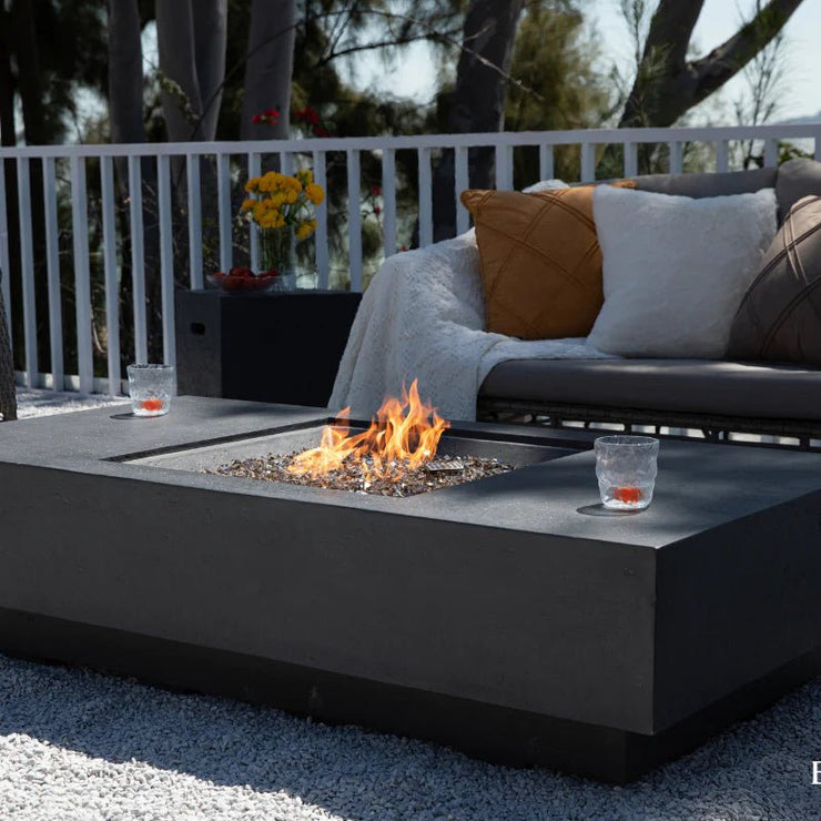 Elementi Plus Cannes Rectangular Concrete Fire Pit Table - Fire Pit Oasis