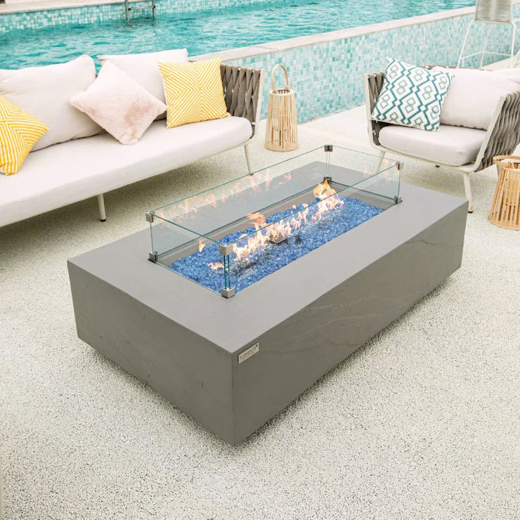 Elementi Plus Meteora Rectangular Concrete Fire Pit Table - Fire Pit Oasis