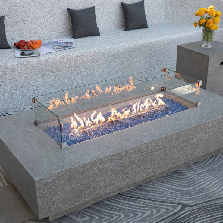 Elementi Plus Riviera Rectangular Concrete Fire Pit Table - Fire Pit Oasis