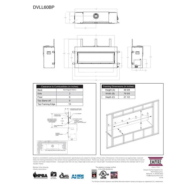 Empire Boulevard Direct Vent Linear Gas Fireplace - 60" - Fire Pit Oasis