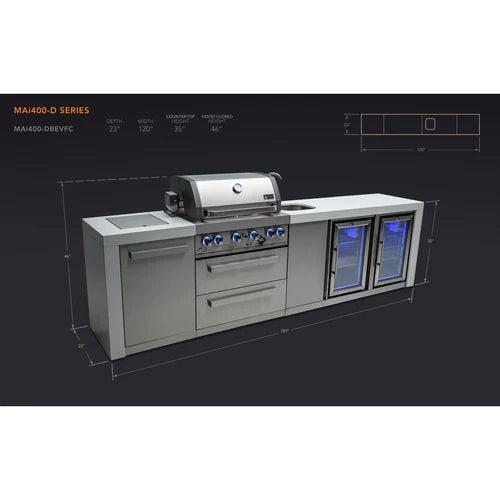 Mont Alpi 400 Deluxe Island with Beverage Center and Fridge Cabinet MAi400-DBEVFC - Fire Pit Oasis