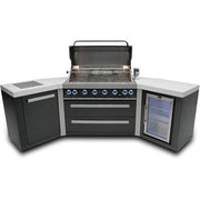 Mont Alpi 805 Black Stainless Steel Island with 45 Degree Corners and a Fridge Cabinet - MAi805-BSS45FC - Fire Pit Oasis
