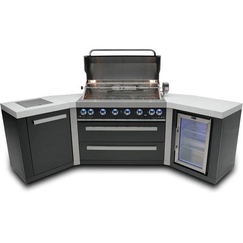 Mont Alpi 805 Black Stainless Steel Island with 45 Degree Corners and a Fridge Cabinet - MAi805-BSS45FC - Fire Pit Oasis