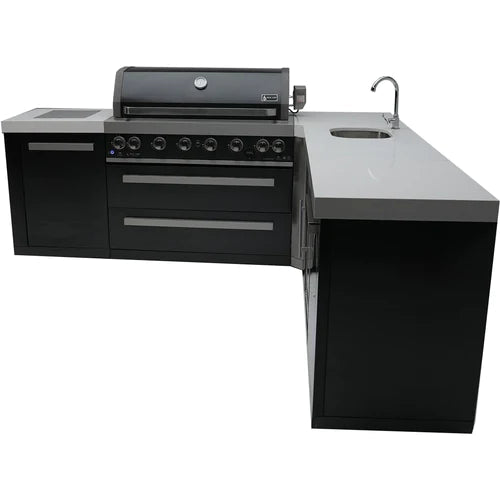 Mont Alpi 805 Black Stainless Steel Island with a 90 Degree Corner and Beverage Center - MAi805-BSS90BEV - Fire Pit Oasis