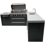 Mont Alpi 805 Black Stainless Steel Island with a 90 Degree Corner, Beverage center and Fridge Cabinet - MAi805-BSS90BEVFC - Fire Pit Oasis