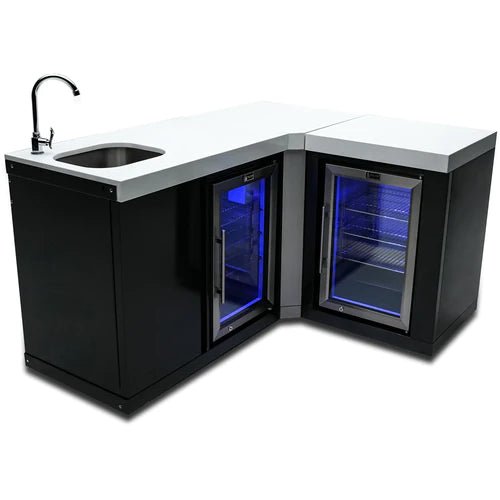 Mont Alpi Black Stainless Steel Beverage Center with 90 Degree Corner and fridge Cabinet - MA-BEVBSS90FC - Fire Pit Oasis