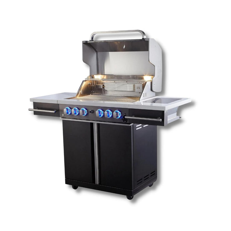 Mont Alpi Supreme 4 Burner cart grill in Black Stainless Steel - Fire Pit Oasis