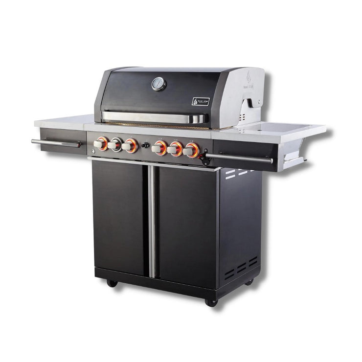 Mont Alpi Supreme 4 Burner cart grill in Black Stainless Steel - Fire Pit Oasis