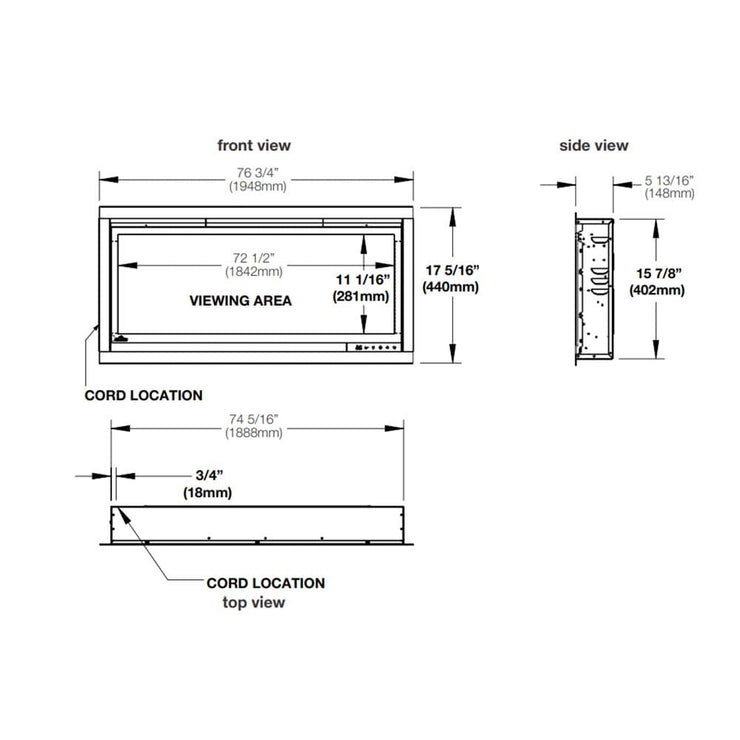 Napoleon 74-In Alluravision Deep Wall Mount Electric Fireplace - NEFL74CHD - Fire Pit Oasis