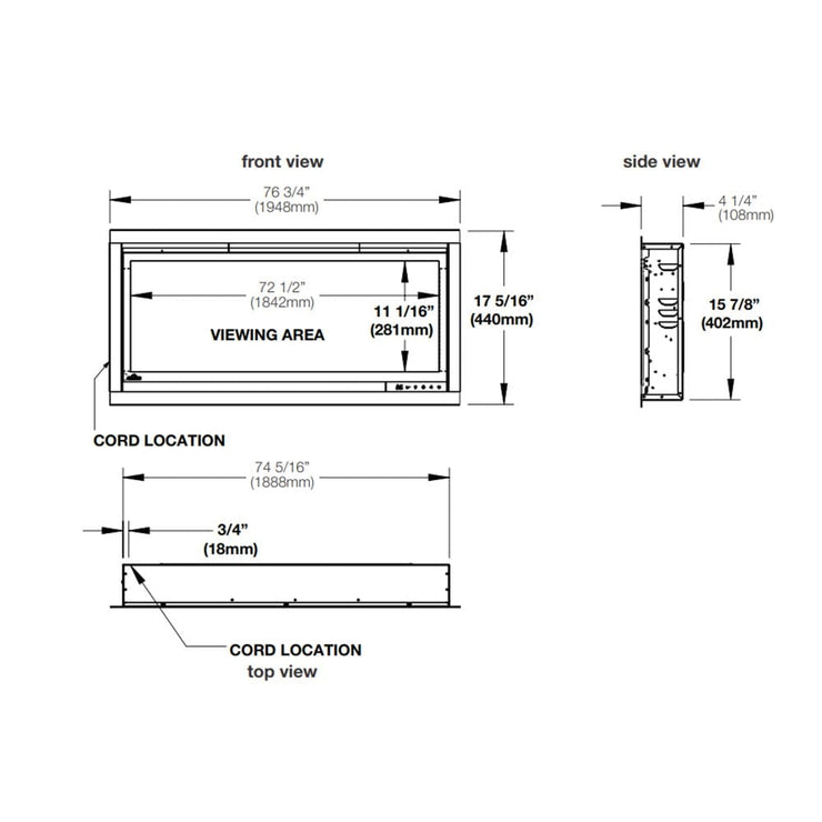 Napoleon 74-In Alluravision Slim Wall Mount Electric Fireplace - NEFL74CHS - Fire Pit Oasis