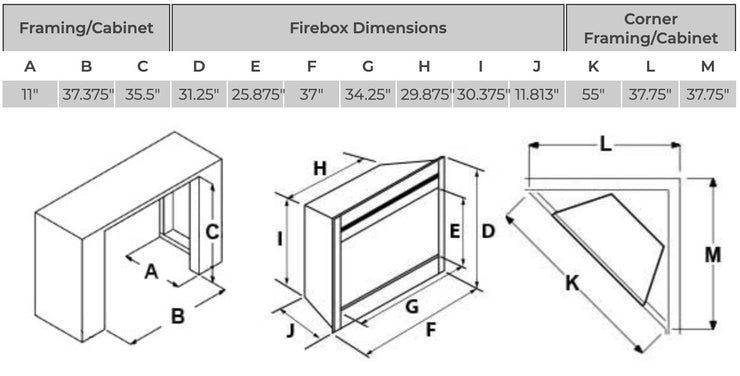 SimpliFire 36-In Built-In Electric Fireplace - SF-BI36-EB - Fire Pit Oasis