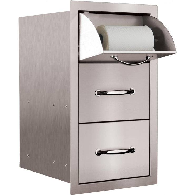 Summerset 15-Inch Stainless Steel Flush Mount Double Access Drawer With Paper Towel Holder - SSTDC-17 - Fire Pit Oasis