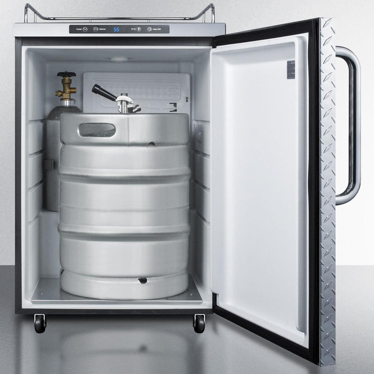 Summit 24-Inch 5.6 Cu. Ft. Outdoor Rated DIY Tap Beer Dispenser / Kegerator - Towel Bar Handle - Diamond Plate Aluminum Door - SBC635MOSNKDPL - Fire Pit Oasis
