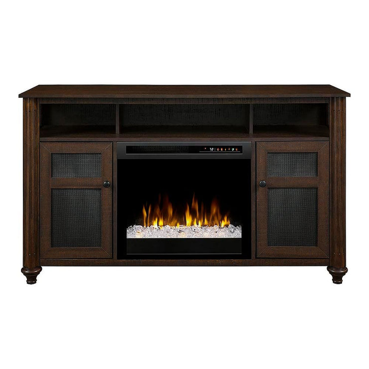 Xavier Electric Fireplace TV Stand in Warm Grainery Brown Fire Pit Oasis